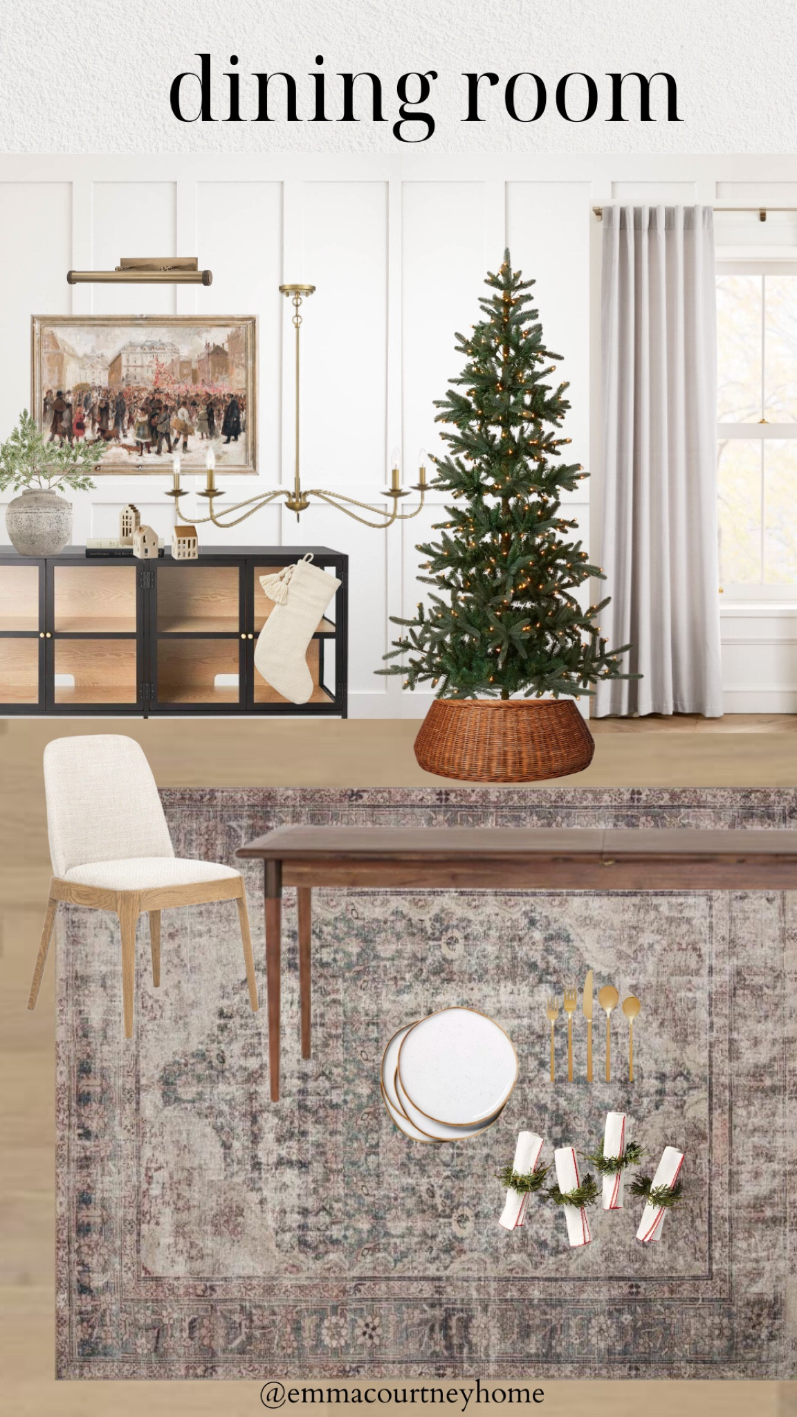 Dining room mood board for Christmas and holiday season. With target decor, Etsy art, McGee and co furniture, and new amber Lewis loloi rug from wayfair 

#LTKHoliday #LTKhome #LTKstyletip