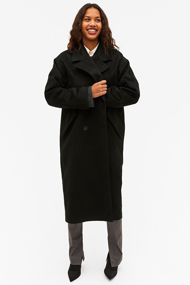 Black double-breasted coat | Monki