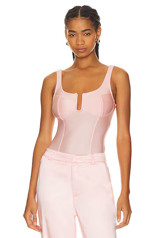 Good American Satin U Corset Bodysuit in Bubble Pink003 from Revolve.com | Revolve Clothing (Global)