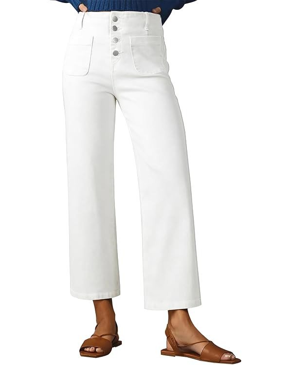 Sidefeel Women's Wide Leg Jeans High Waisted Zimbaplatinum Stretchy Straight Leg Jeans Buttoned L... | Amazon (US)