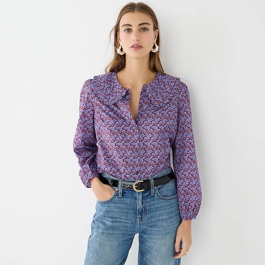 Ruffle-collar button-up shirt in Liberty® Toutouayette fabric | J.Crew US