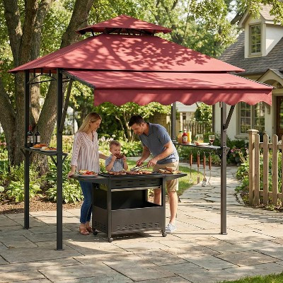 8'x5' Grill Gazebo Canopy with Extra 7' x 3' Awning, Double-Tiered Outdoor Grill Canopy with Shelves, 10 Hooks & LED Lights for Patio BBQ Backyard | Target