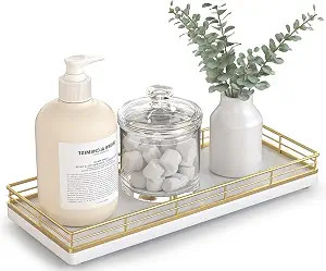 Bathroom Tray for Counter Top Organizer – Oak Wood Vanity Tray with Metal Frame for Dresser, Ki... | Amazon (US)