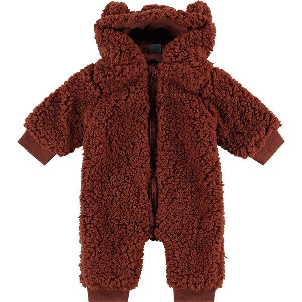 Fuzzy Zip Sherpa Overall, Caramel | Maisonette