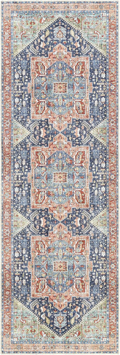 Mark&Day Washable Area Rugs, 2x8 Esslingen Traditional Navy Runner Area Rug, Blue/White Carpet fo... | Amazon (US)