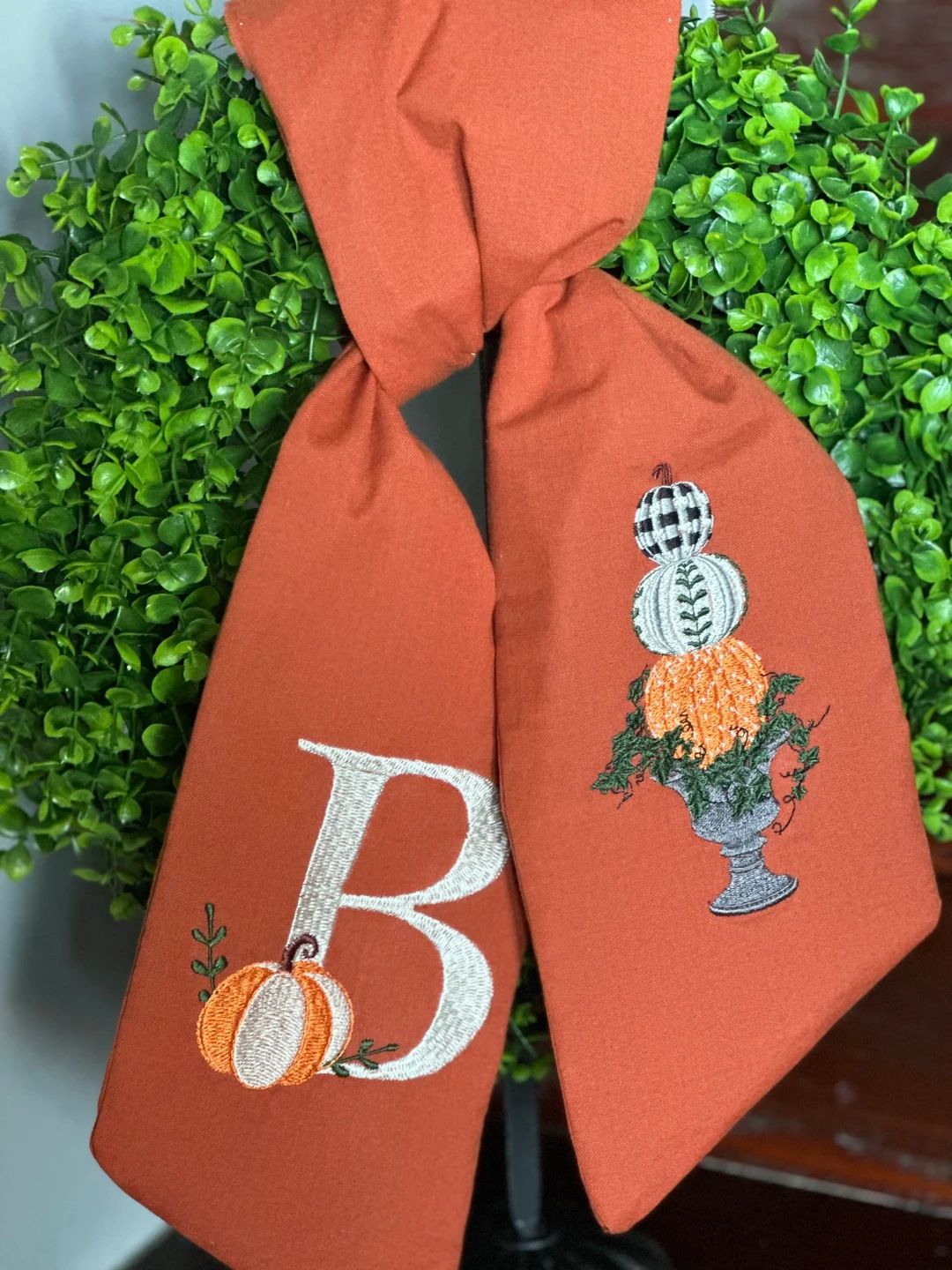 Pumpkin Topiary Fall Wreath Sash Wreath Bow Wreath Wrap Orange - Etsy | Etsy (US)