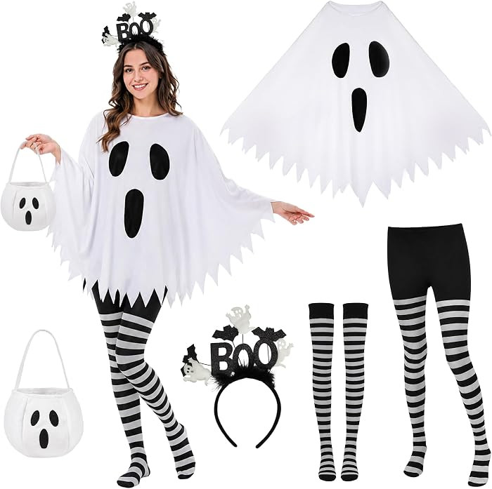 5 PCS Ghost Costume Women, Halloween Costume for Women White | Amazon (US)