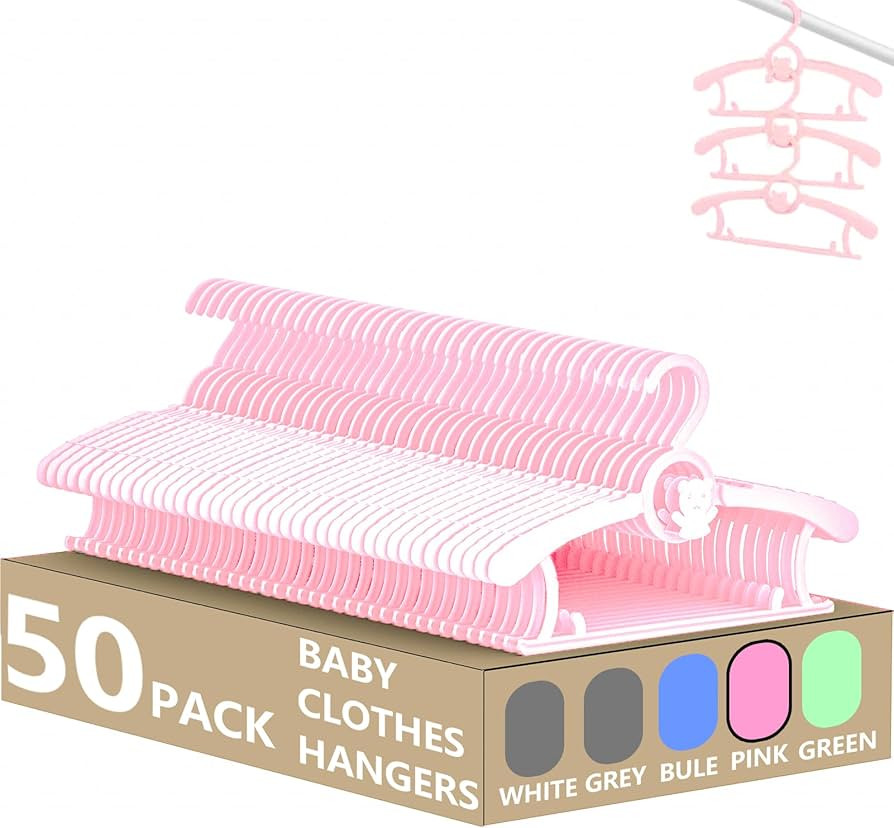 HGYZE Kid Hangers for Closet 50pcs, Pink Baby Clothes Hanger Plastic, 11-14" Adjustable Bulk Perc... | Amazon (US)