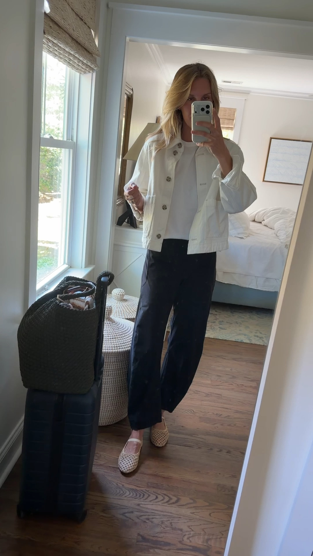 Comfortable travel outfit - my go to pant and the best $10 tshirt. Size up 1/2 size in the ballet flats! 

#LTKTall #LTKSaleAlert #LTKTravel