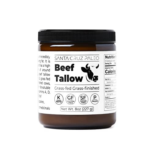 Santa Cruz Paleo Beef Tallow for Skin Care & Cooking, 100% Grass Fed and Finished, Gluten Free, Keto, Sugar Free, Paleo, Use as Lip Balm or Moisturizer, With Vitamin D, E, K, B1, A, Fatty Acids, 8 Oz | Amazon (US)