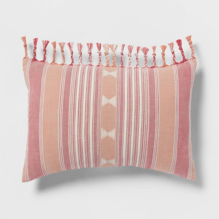 Oblong Woven Stripe Decorative Throw Pillow Vibrant Pink/Salmon Pink - Threshold™ | Target
