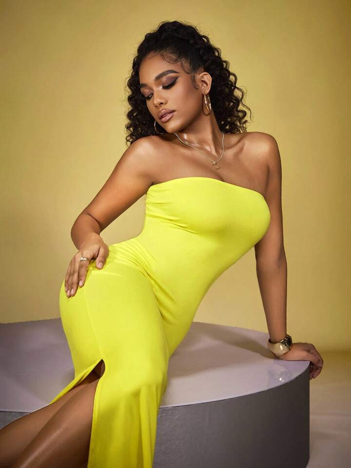 Zyxie Women's Elegant Solid Color Side Slit Dress, Sleeveless | SHEIN