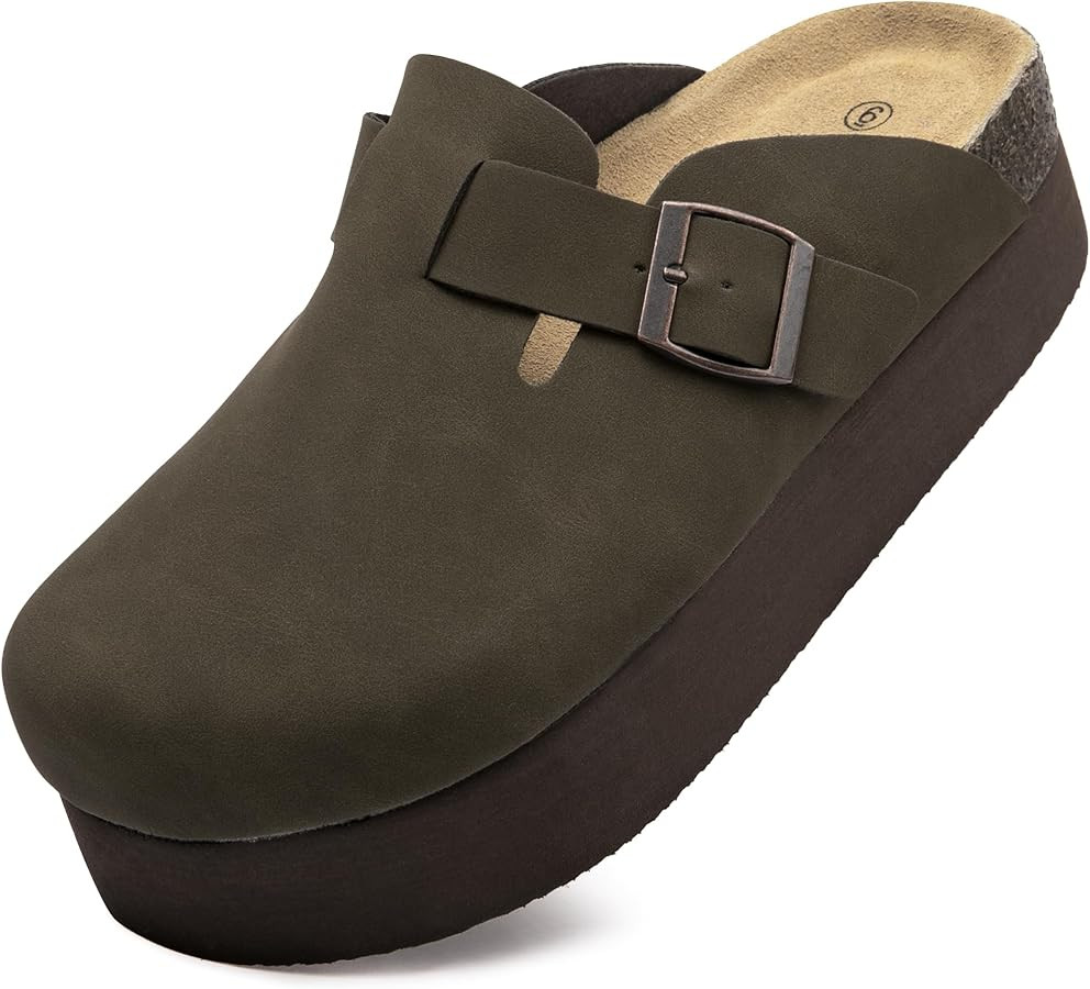 Women's Suede Clogs Cork Footbed Sandals Comfort Platform Mules with Arch Support Adjustable Buck... | Amazon (US)