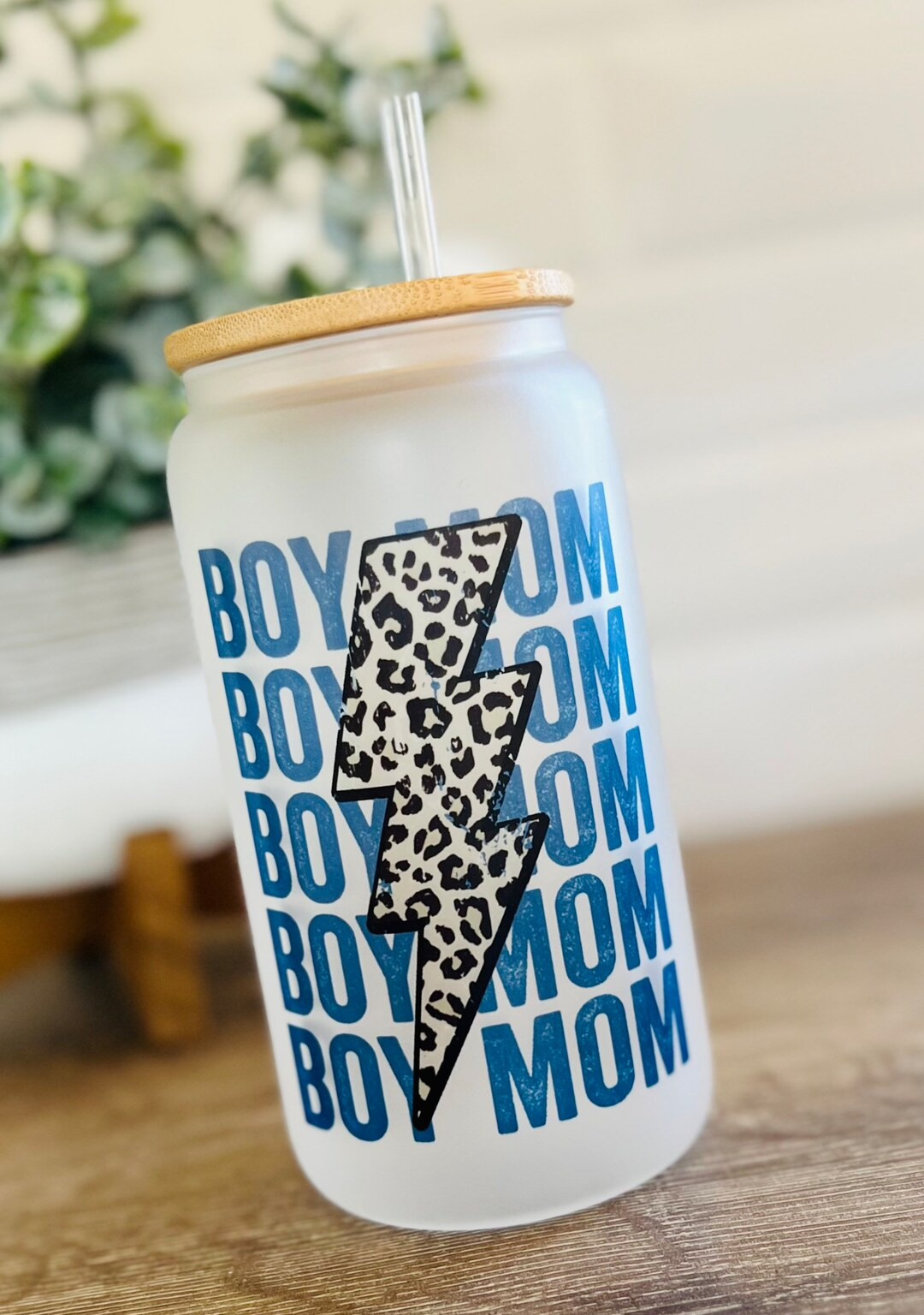 MAMA Glass Cup Boy Mama Frosted Glass Tumbler Iced Coffee Tumbler Reusable Cup Blue Boy Mama Glas... | Etsy (US)