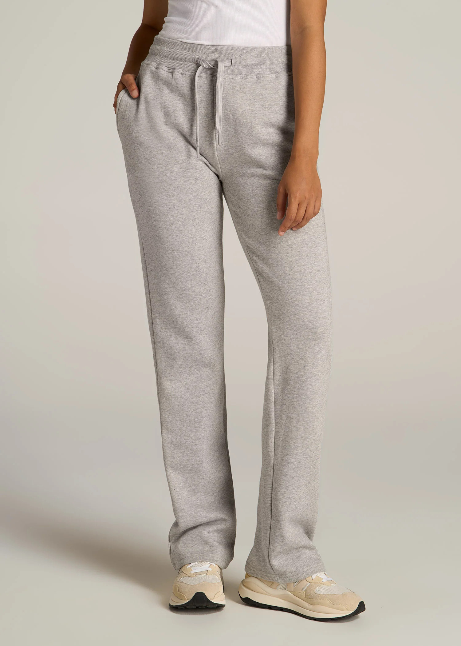 Wearever Fleece Open-Bottom Sweatpants for Tall Women in Grey Mix | American Tall