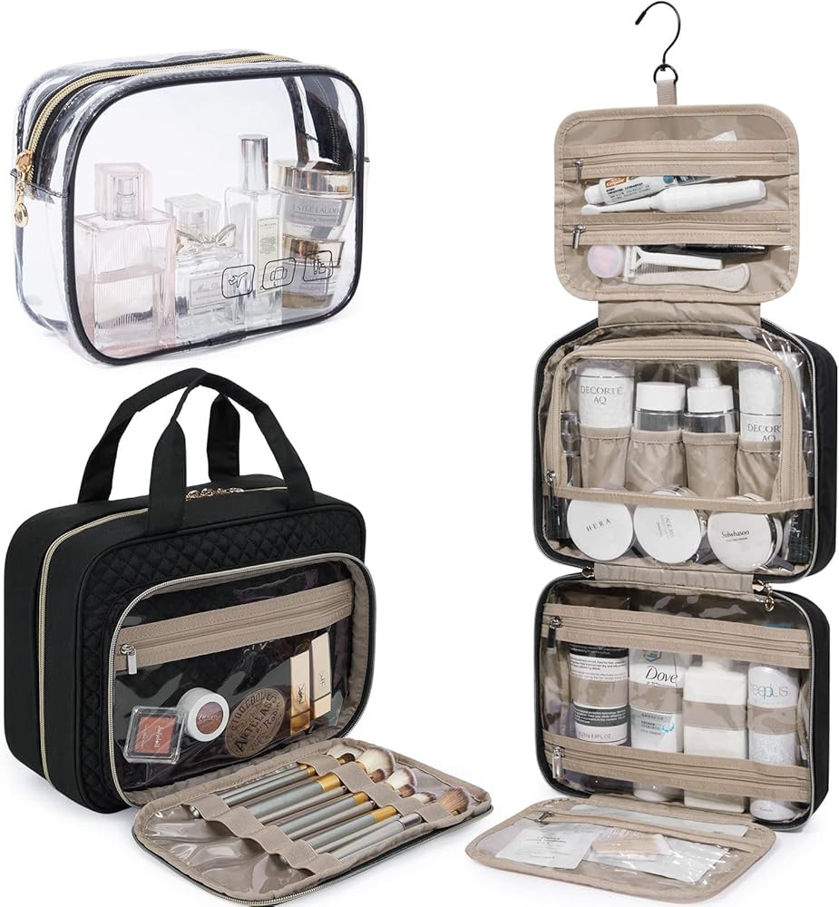 Travel Toiletry Bag, MIZATTO Hanging Travel Makeup Bag Organizer with TSA Approved Transparent Cosme | Amazon (US)
