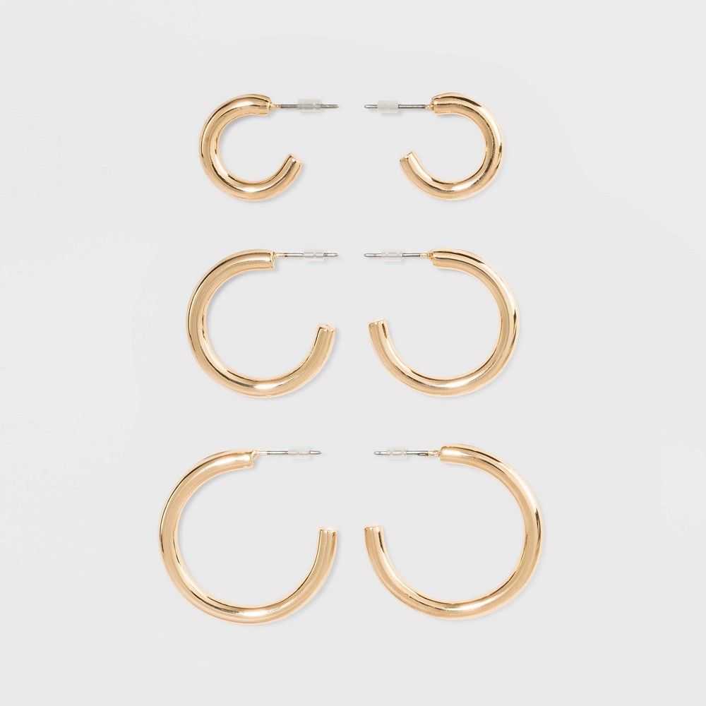 Open Graduated Size Hoop Earring Set 3ct - Wild Fable Gold | Target
