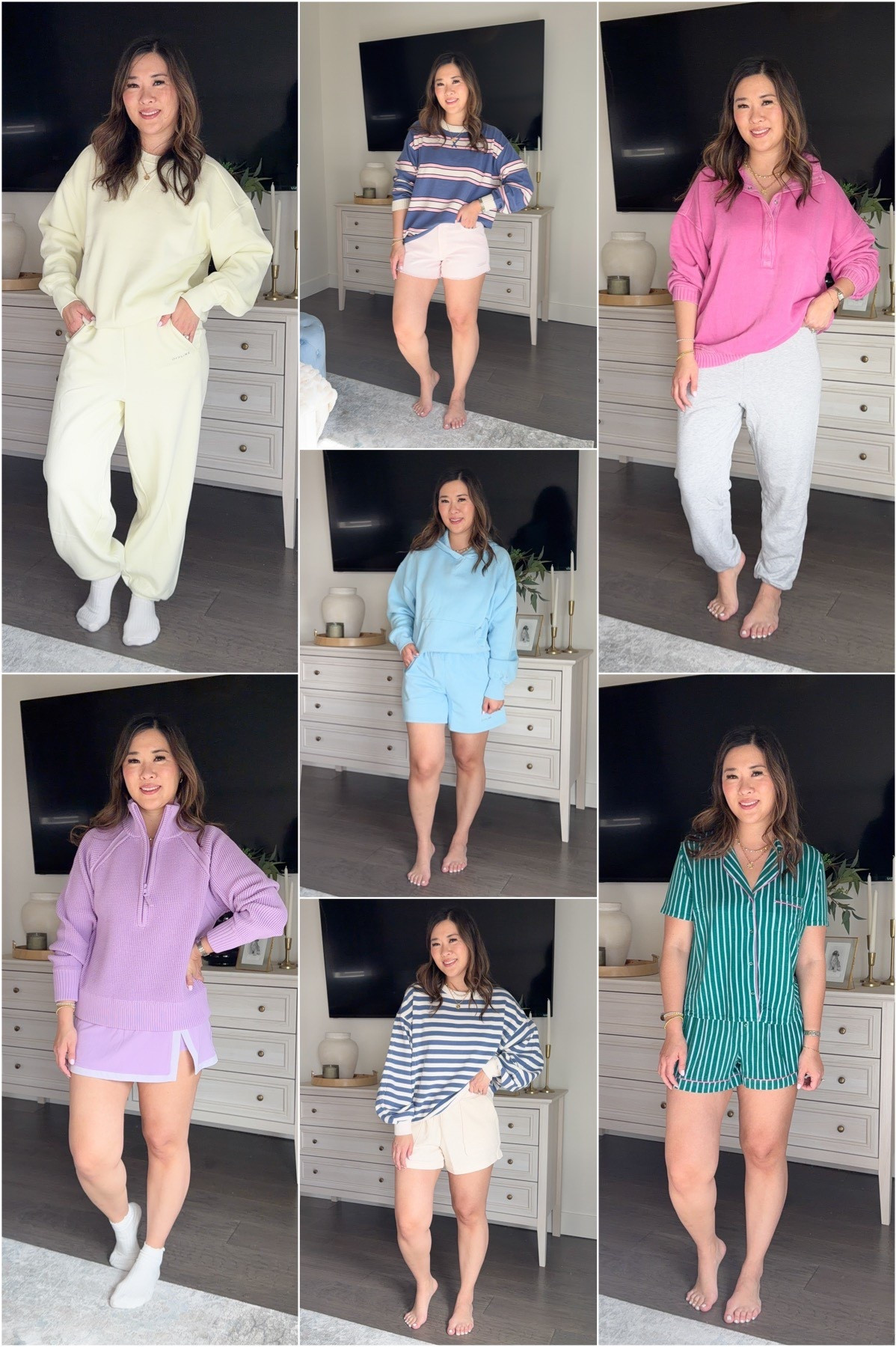 Aerie Spring Outfits
Yellow Oversized Crewneck: Small
Joggers: Small
Sports Bra: Medium
Skort: Medium
Waffle Sweater: Small
Striped Crew Sweater: Small
Pink Denim Short: Medium
Snap Sweatshirt: Small
Fleece Jogger: Small
Hoodie: Medium
5” Fleece Short: Small
Go-To Striped Sweatshirt: Small
Pull On Cream Shorts: Small
PJs: Medium