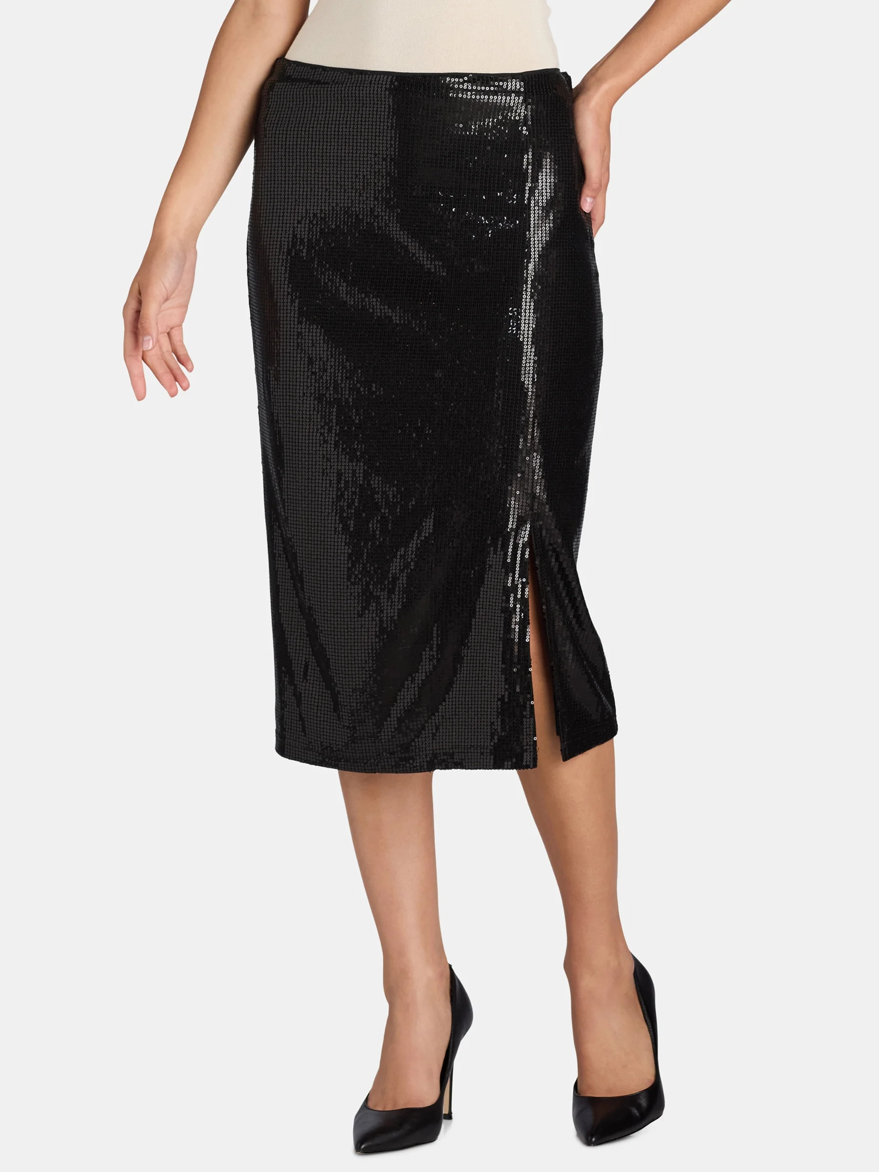 Time and Tru Women's Sequin Skirt with Side Slit, Sizes XS-XXXL | Walmart (US)