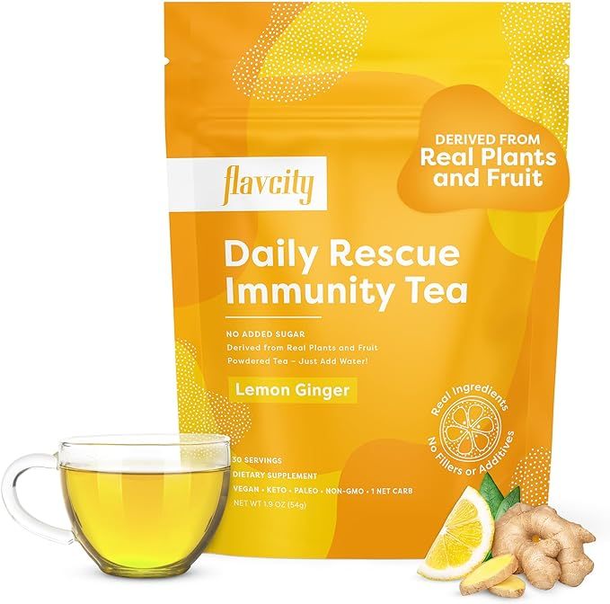 FlavCity Daily Rescue Lemon Ginger Immunity Tea with No Added Sugar - Delicious Caffeine-Free Her... | Amazon (US)