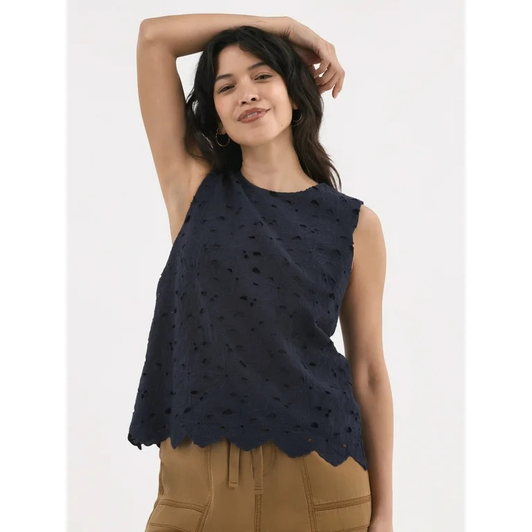 Time and Tru Women's Eyelet Embroidery Top, Sizes XS-XXXL | Walmart (US)