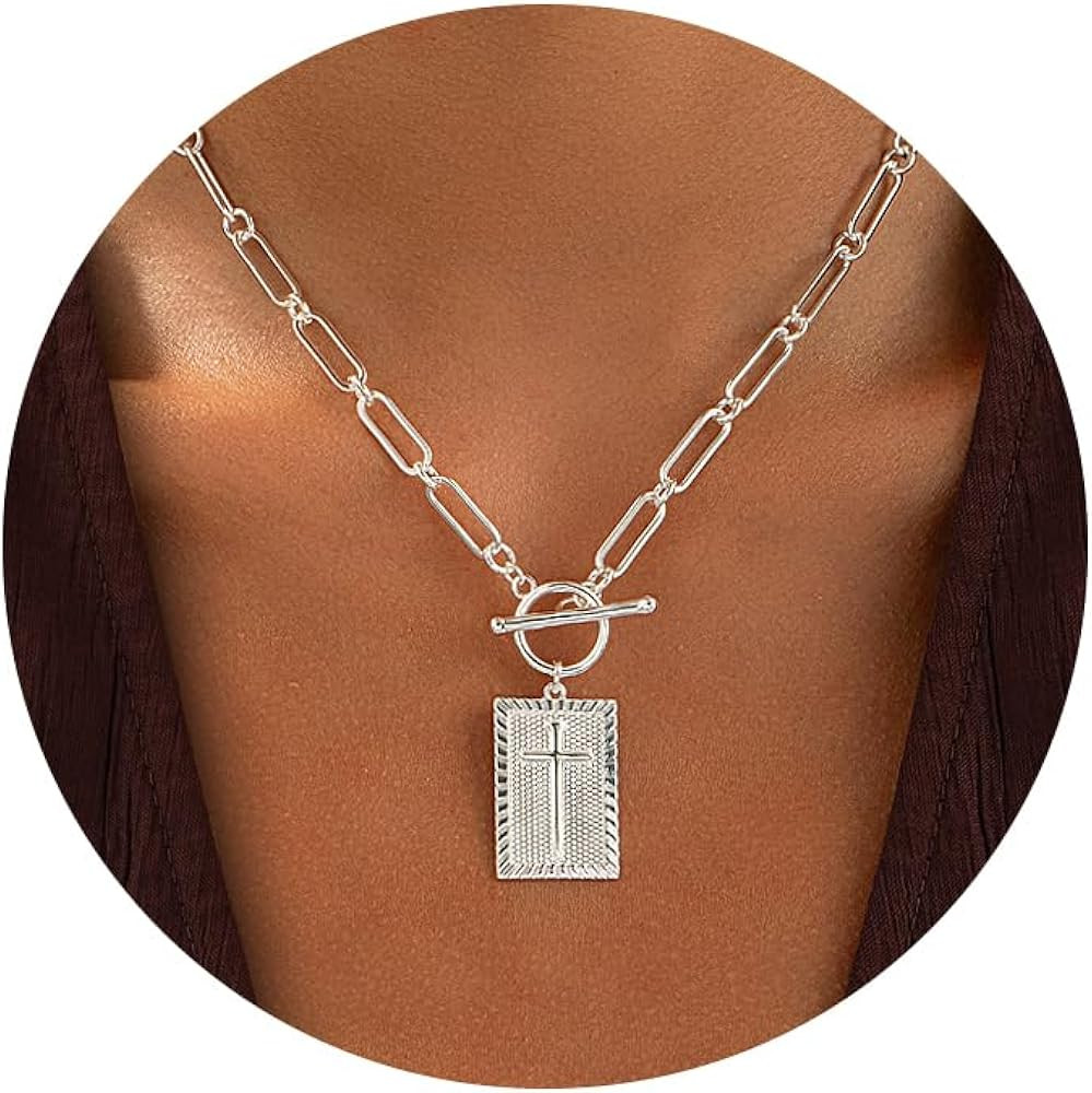 14K Gold Plated and Silver Plated Cross Necklace for Women, Non-Tarnish Faith Jewelry with Toggle... | Amazon (US)