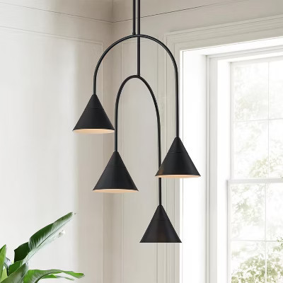LamQee Matte Black Industrial Pendant Light Fixture, 4 Lights Large Cluster Pendant Lighting with Cone Metal Shade | Target