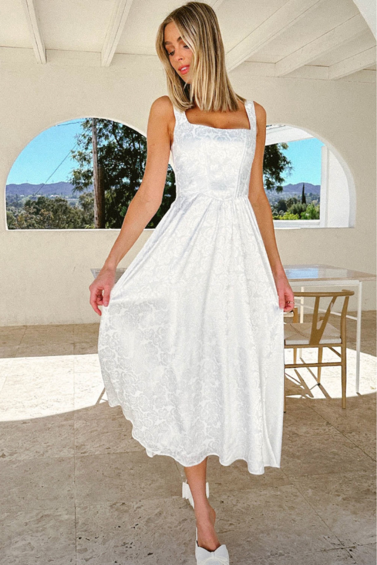 classy white engagement dress Berylove Women Ivory Engagement Dress A Line V-Neck Long Holiday Dress, Ivory / US26W