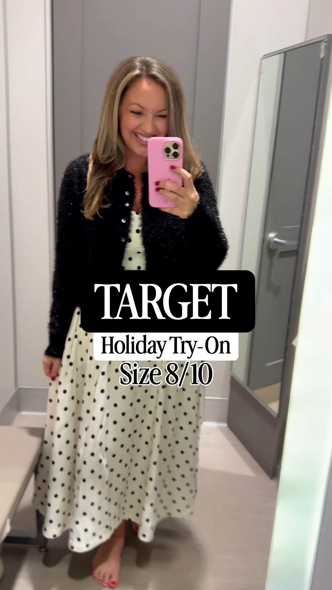 Target Holiday Dressing Room Try On:  I found some great finds for your next holiday party! My favs were the black sparkle cardigan sweater that you could wear all winter long, the black and white polka dot dress (so chic, and its comes in purpley pink color) and that red dress is PERFECT for date night or a Christmas party!  I am 5'5" Size 8/10 wearing Mediums in all!

Notes on fits: the bow sweatshirt was TIGHT I am guessing its a cropped fit (i would go up a size) The silver pants, oooooh the silver pants were just not a flattering fit on my pear shape, the silver tank was too tight (size up if busty) and the black flapper dress was too loose!


holiday outfit, holiday party dress, holiday outfit ideas, target holiday outfit, target fashion, target style, target try on haul, size 8, size 10 , midsize try on , dressing room try on
 
#holidaypartydress #holidayoutfit #holidaytryon
 

#LTKHoliday #LTKFindsUnder50 #LTKSeasonal