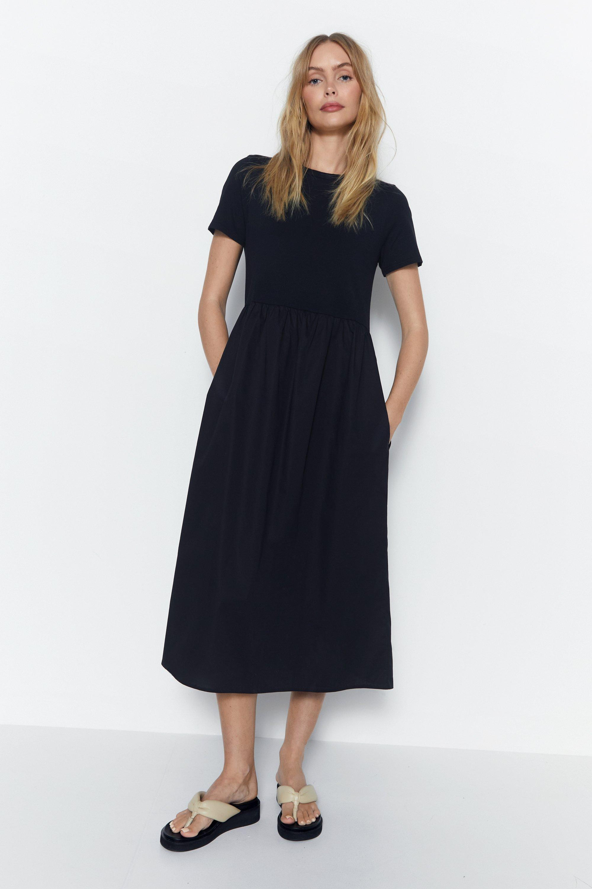 Short Sleeve Woven Mix Midi Dress | Warehouse UK & IE