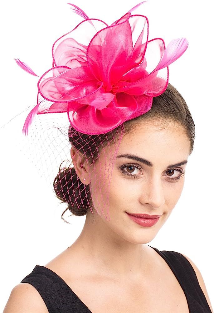 SAFERIN Women's Fascinators Feathers Tea Party Hat Veil Headband with Hair Clip for Cocktail Chur... | Amazon (US)