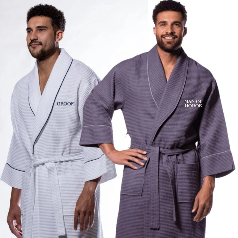 Personalized White Waffle Robe for Him Luxurious Kimono Style - Etsy | Etsy (US)