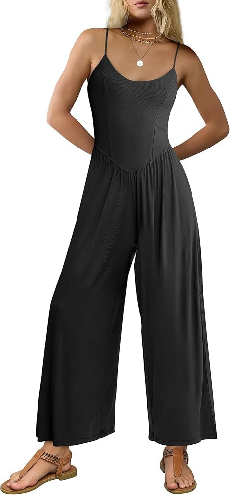 ANRABESS Jumpsuits for Women Summer Casual Sleeveless Scoop Neck Spaghetti Straps Wide Leg One Pi... | Amazon (US)