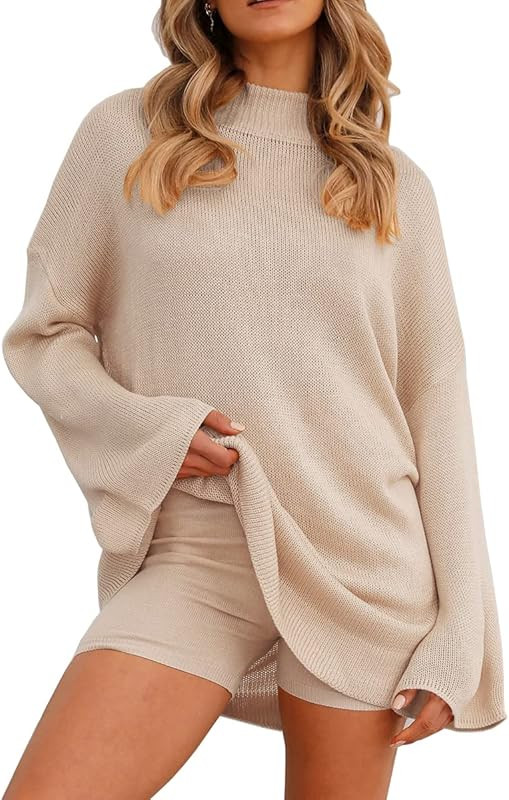LILLUSORY Women's 2 Piece Fall Outfits Sweater Set 2022 Long Sleeve Knit Pullover Sweater Lounge Sho | Amazon (US)