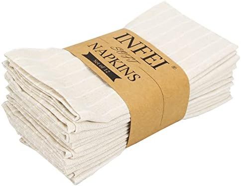 INFEI White Striped Linen Cotton Dinner Cloth Napkins - Set of 12 (40 x 30 cm) - for Events & Hom... | Amazon (US)