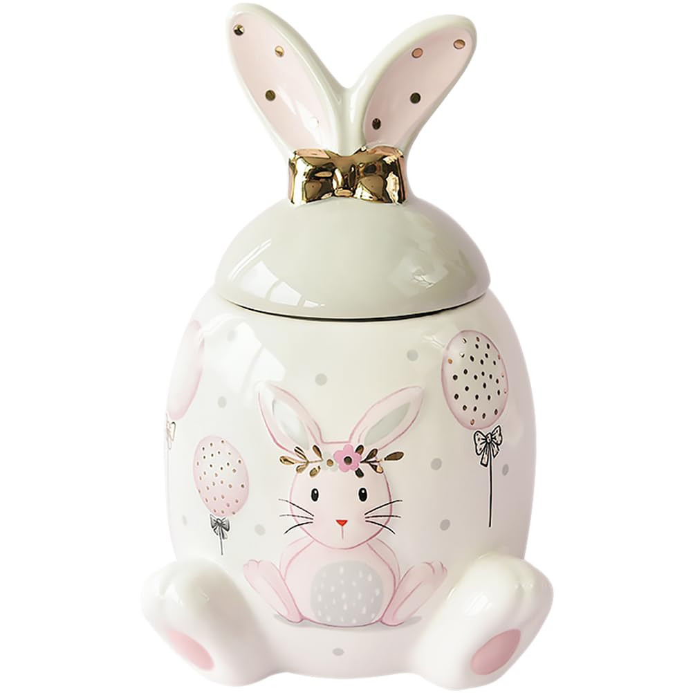 Garneck Ceramic Easter Bunny Cookie Jar with Ears Lid - Decorative Rabbit Canister for Food Stora... | Amazon (US)