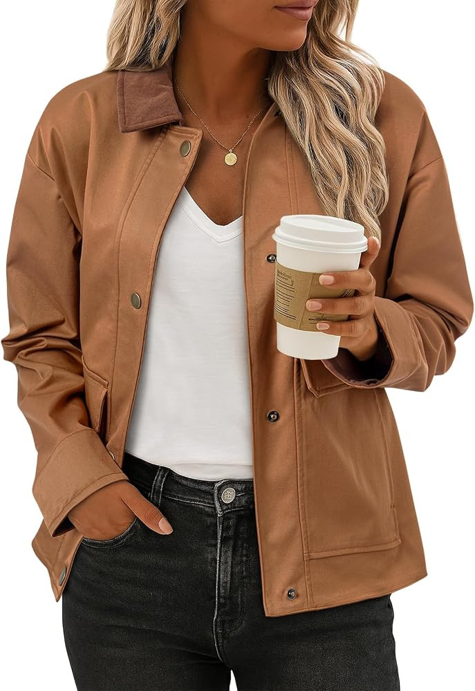 EVALESS Womens Button Down Bomber Jackets with Pockets | Amazon (US)