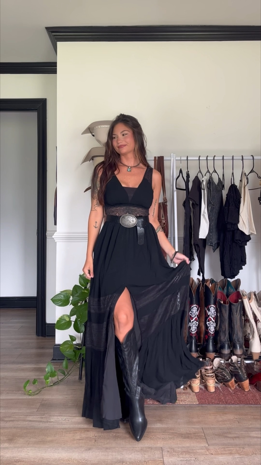 Black maxi dress but given a western vibe to it!! Code “Lori” to save on dress and boots! 

#LTKPetite #LTKStyleTip #LTKSummerEdit