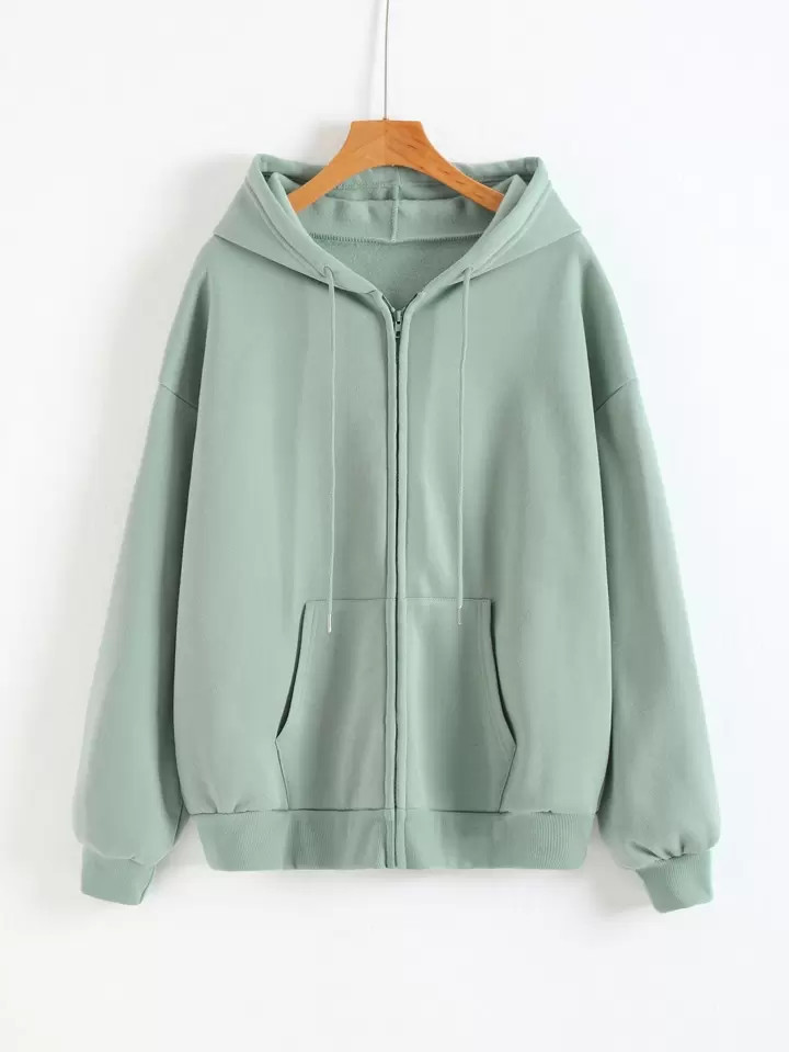 SHEIN EZwear Zip Up Drop Shoulder Thermal Lined Drawstring Hoodie | SHEIN