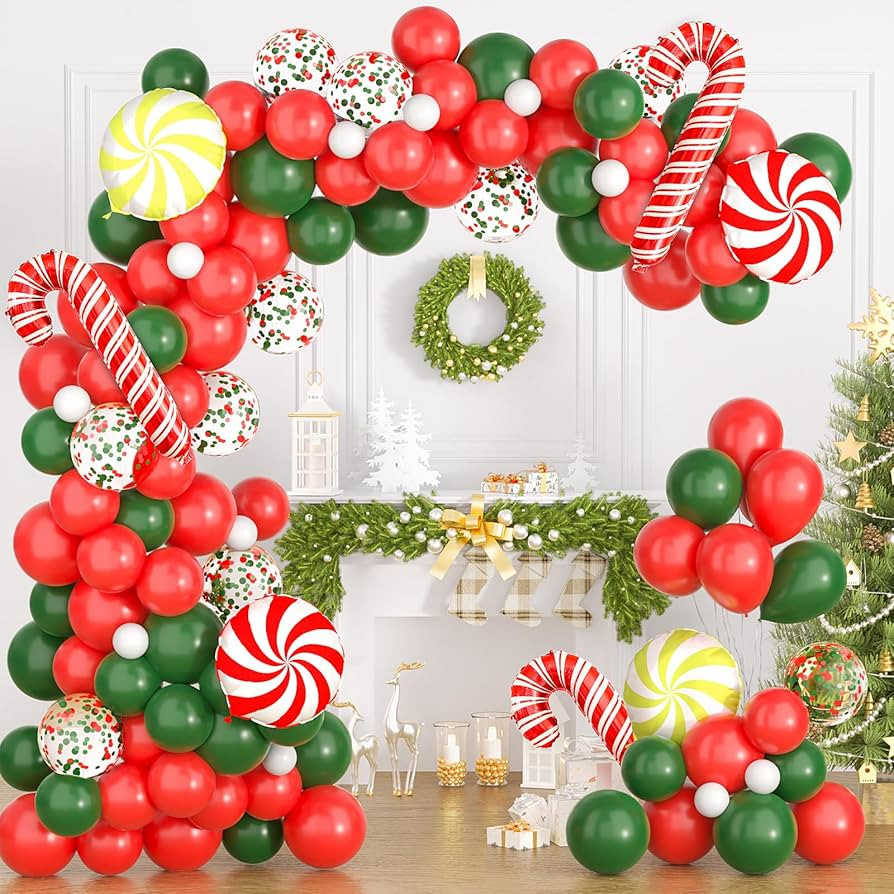 Christmas Balloon Garland Arch Kit - 107 PCS Red Green White Gold Confetti Latex Balloons with Ca... | Amazon (US)