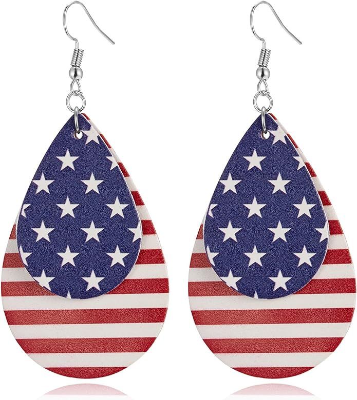 ROSTIVO American Flag Earrings for Women Leather Earrings for Women and Girls Cute Teardrop Natio... | Amazon (US)
