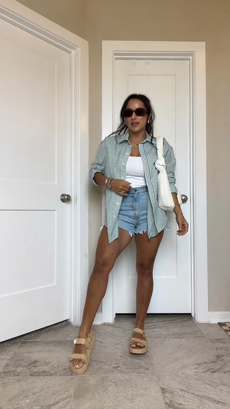 Styling a button down for spring and summer. Shorts 26, button down XS, top small 

Target style, petite style, casual outfit 

#LTKVideo #LTKfindsunder50 #LTKstyletip