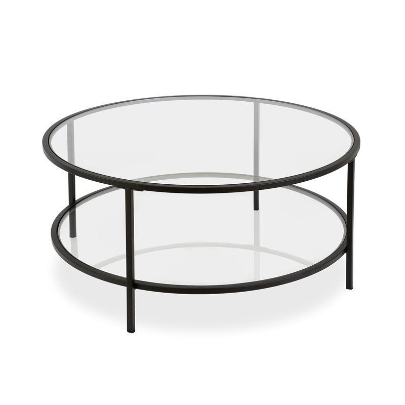 Two Shelf Round Metal Base Coffee Table in Black with Glass Top - Henn&Hart | Target