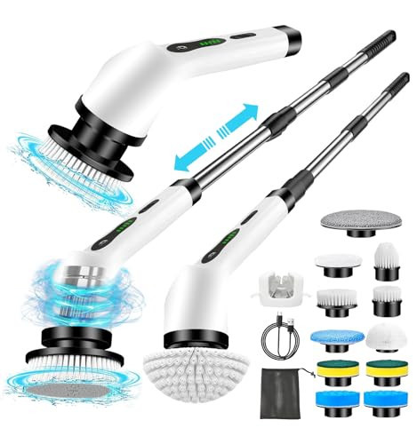 Electric Spin Scrubber 2024 Upgraded Adjustable Cordless Cleaning Brush with 11 Replaceable Brush Heads 2 Speeds Shower Scrubber with Long Handle Extension Arm for Bathtub Tile Floor Kitchen Car | Amazon (US)