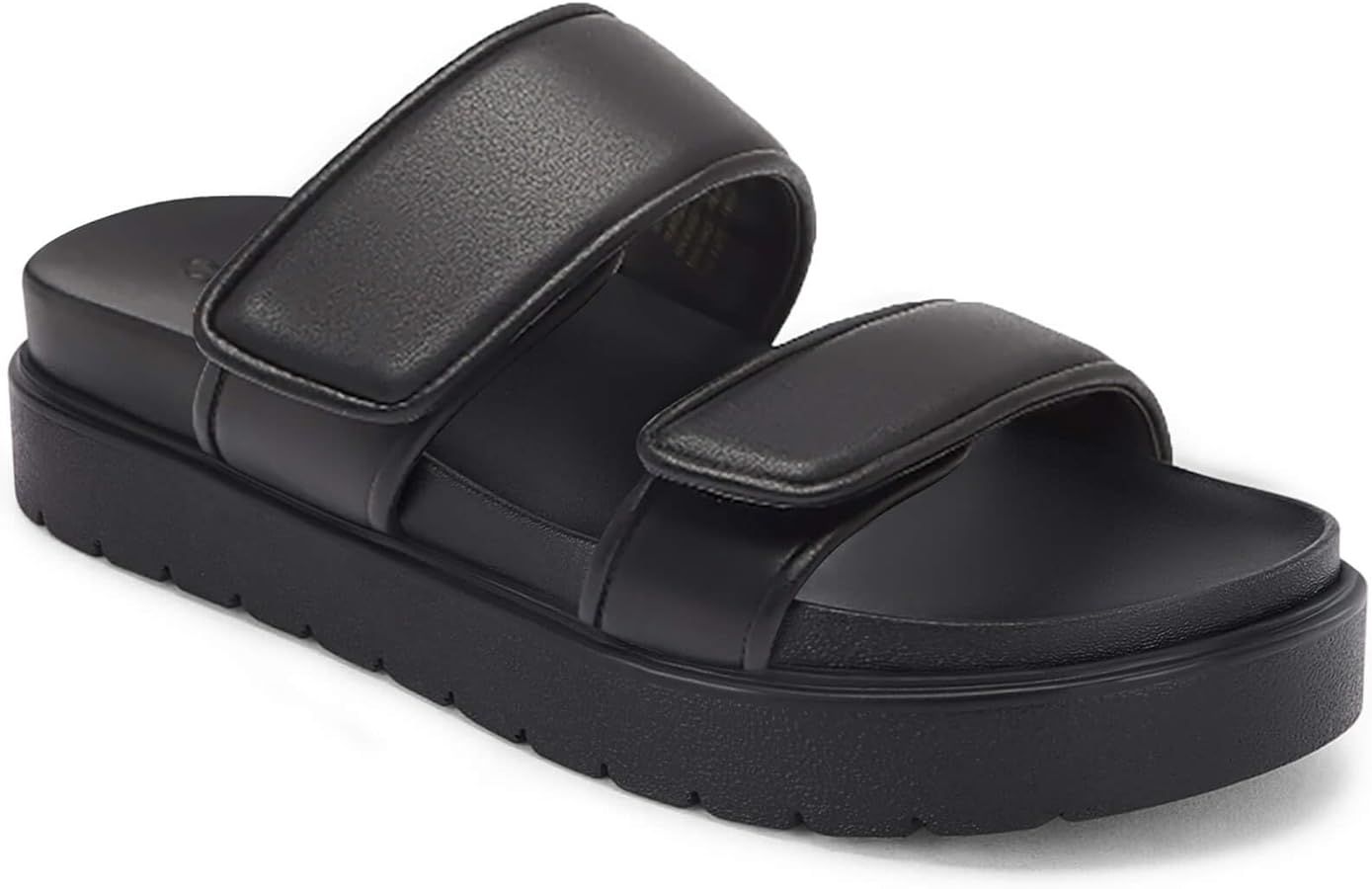 Coutgo Womens Platform Slide Sandals Comfort Adjustable Flatform Double Strap Flats Slip on Leath... | Amazon (US)