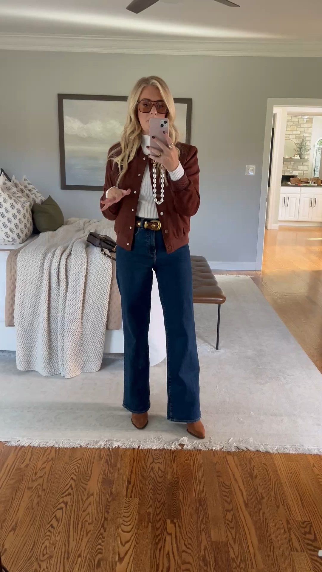 Wearing a small in the jacket & sweater and 26 tall in jeans - everything fits true to size

#LTKStyleTip #LTKFindsUnder100 #LTKSeasonal