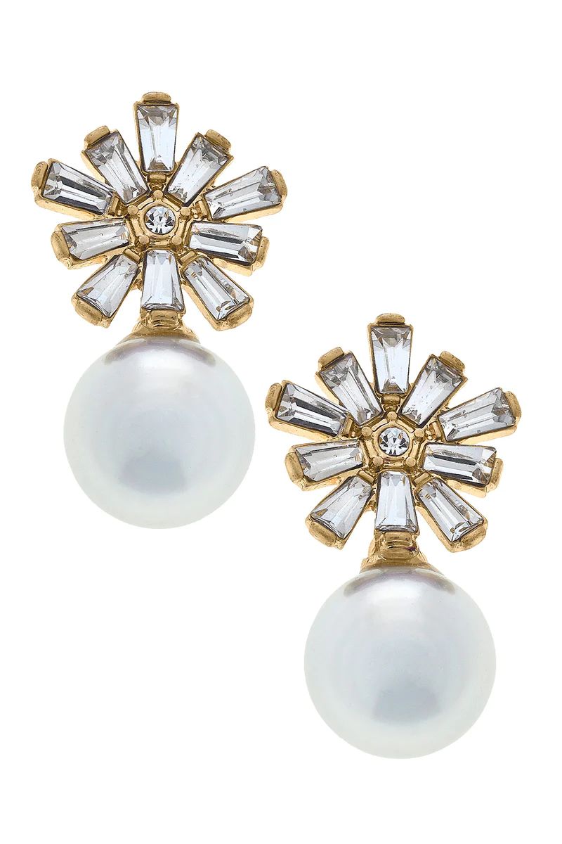 Evelyn Rhinestone & Pearl Drop Earrings in Clear | CANVAS