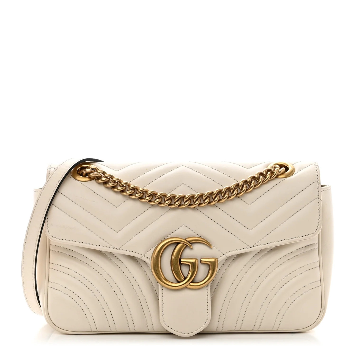 GUCCI Calfskin Matelasse Small GG Marmont Shoulder Bag White | FASHIONPHILE (US)