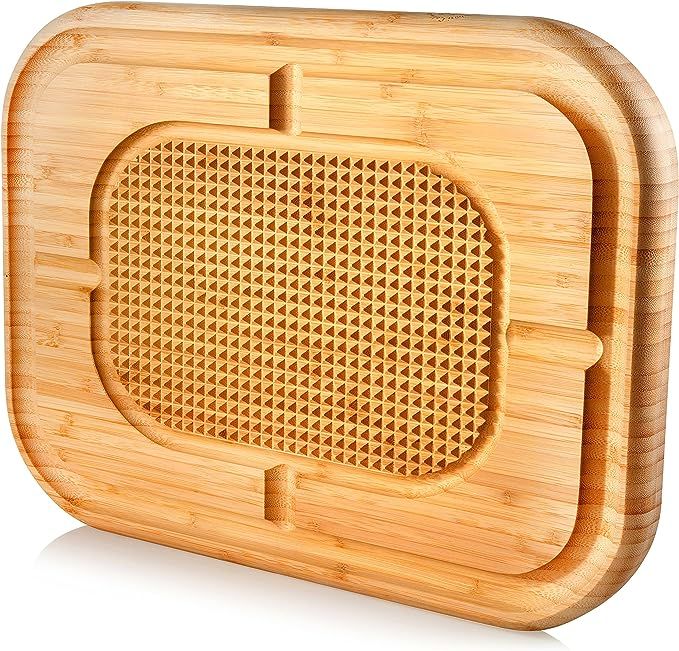 Turkey Carving Cutting Board - Bamboo Heavy Duty Chopping Block - Reversible Wood Serving Tray wi... | Amazon (US)