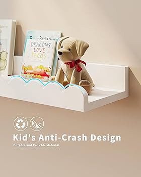 Nursery Book Shelves, 4-Pack White Floating Shelves for Wall Kids, Scalloped Shelves, Wall Book S... | Amazon (US)